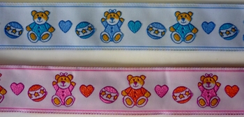 Ribbon woven Bears design 25mm (25 m), Blue 16